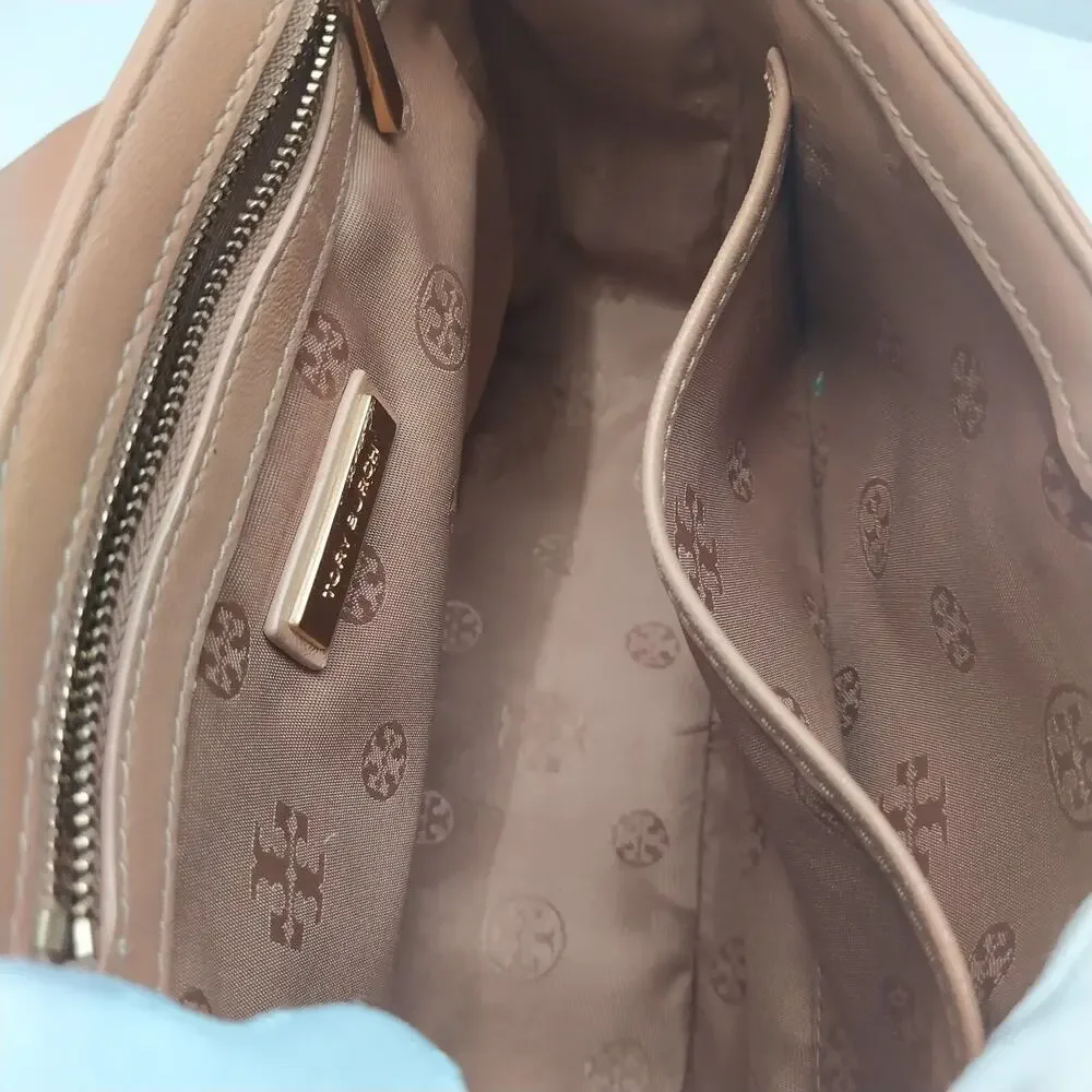 Tory Burch Tan Leather Block T Chain Strap Crossbody Shoulder Bag